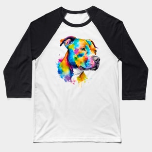 Pitbull Watercolor Portrait Baseball T-Shirt